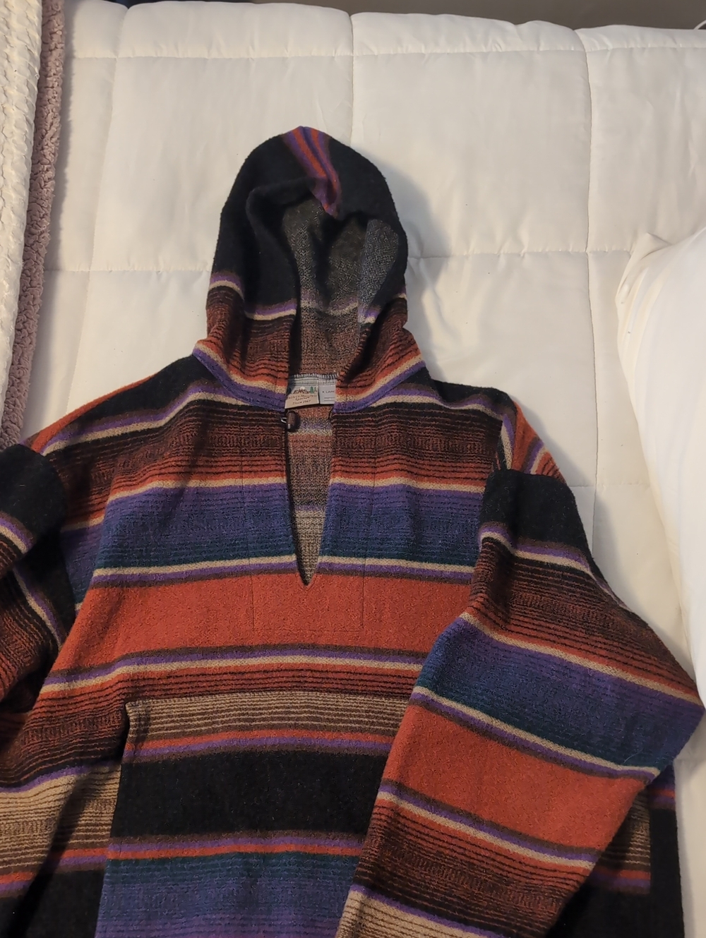 Vintage 80s 90s EMS Eastern Mountain Sports Wool Blanket Stripe Hoodie Pullover